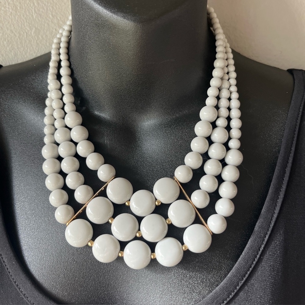 Elegant Gray Beaded Necklace- Bib Style- 18”